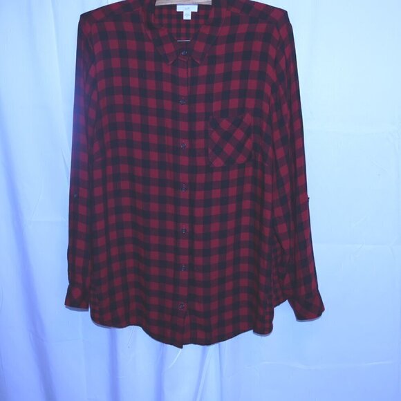 J Jill Buffalo Check Soft Flannel Shirt Long Roll Tab Sleeves  Rounded Hem - Picture 12 of 16